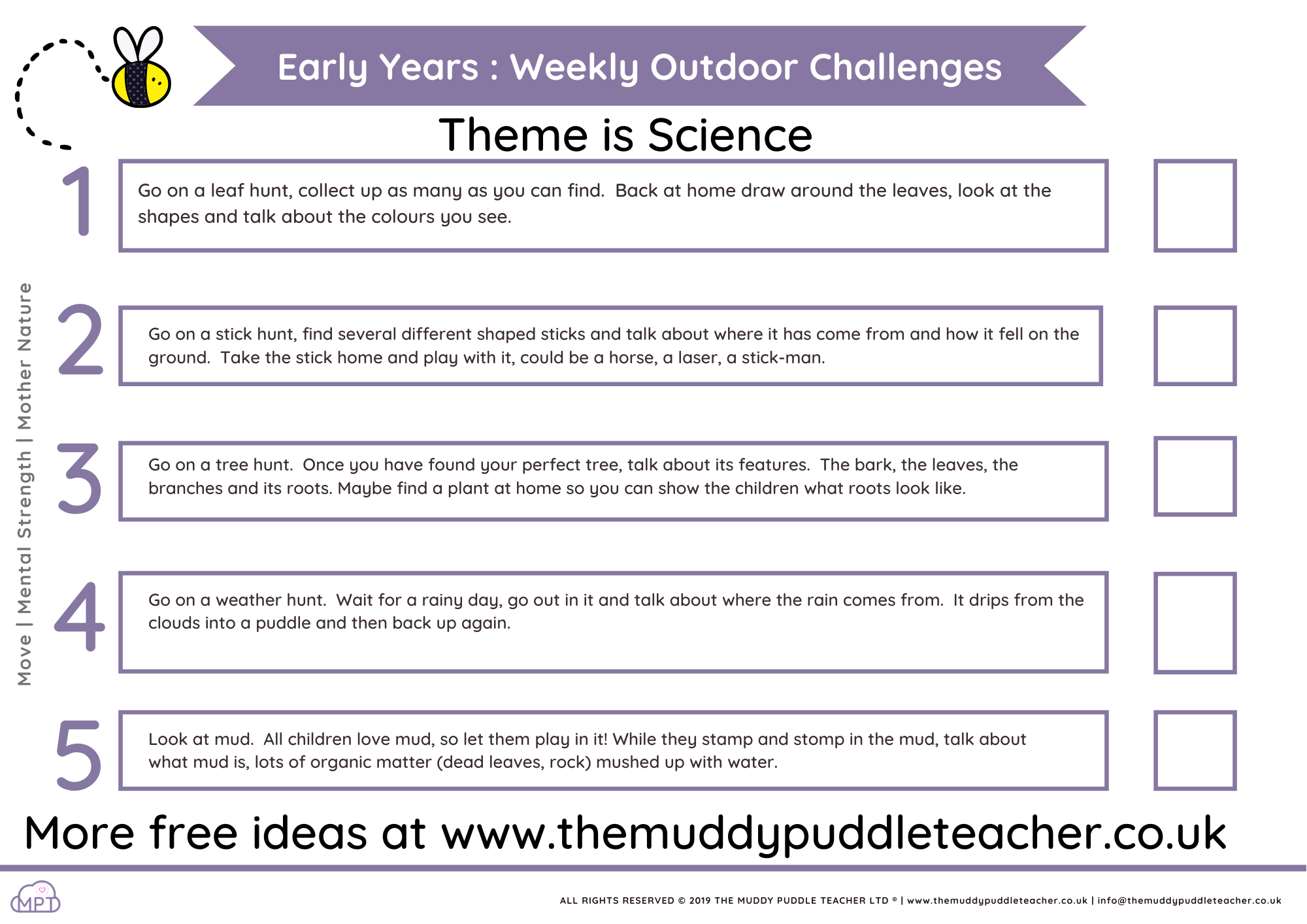 Early Years Weekly Outdoor Challenges (Science KUW Theme)